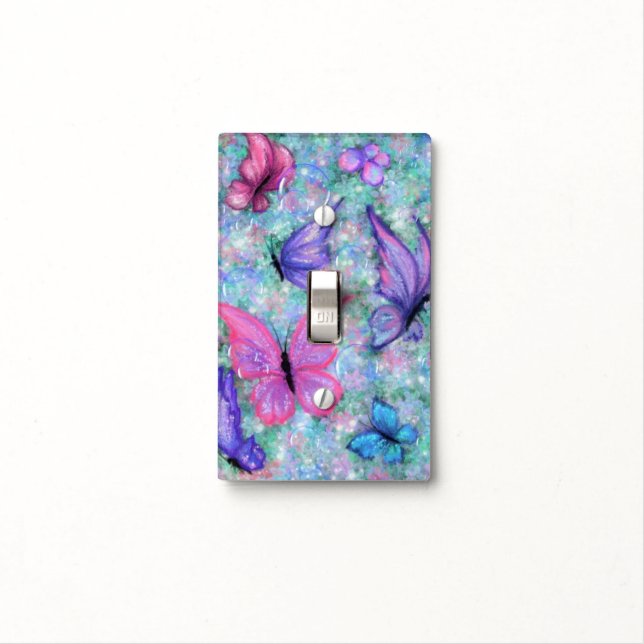 Colorful Butterflies Flying Light Switch Cover (In Situ)