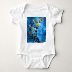 Colorful Butterflies Flying over Blue Clouds Baby Bodysuit