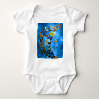 Colorful Butterflies Flying over Blue Clouds Baby Bodysuit