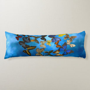 Colorful Butterflies Flying Over Blue Clouds Rug Body Pillow