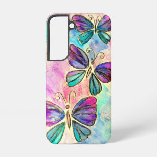 Colorful Butterflies Flying Purple Pink Samsung Galaxy S22 Case