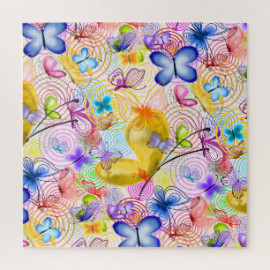 Colorful Butterflies Flying - Spring - Drawing Jigsaw Puzzle