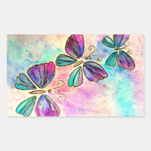 Colorful Butterflies Flying _ Spring _ Watercolor Rectangular Sticker