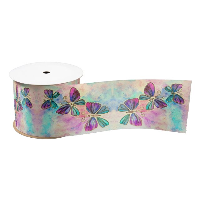 Colorful Butterflies Flying - Spring - Watercolor Satin Ribbon (Spool)