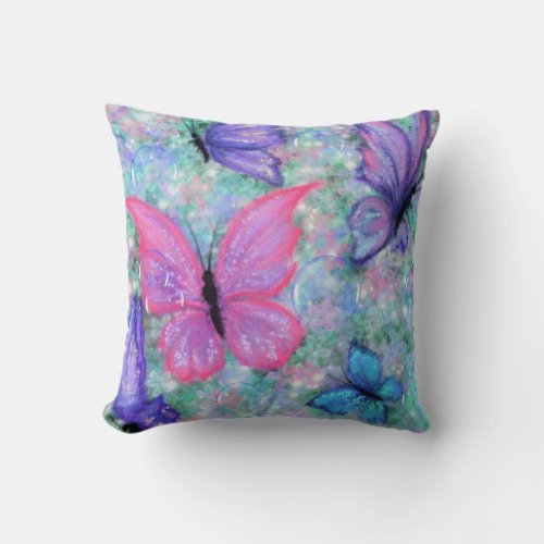 Colorful Butterflies Flying Throw Pillow Spring