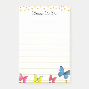 Colorful Butterflies & Gold Confetti Things To Do Post-it Notes