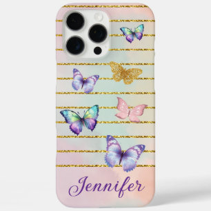 colorful butterflies gold lines personalized iPhone 16 pro max case