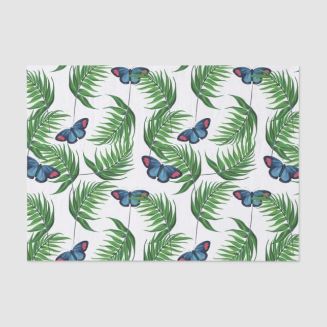 Colorful Butterflies &Green Leafs Pattern Tissue Paper (Front)