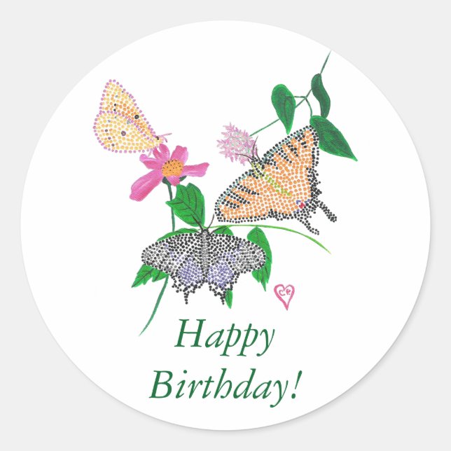 Colorful Butterflies Happy Birthday Stickers (Front)