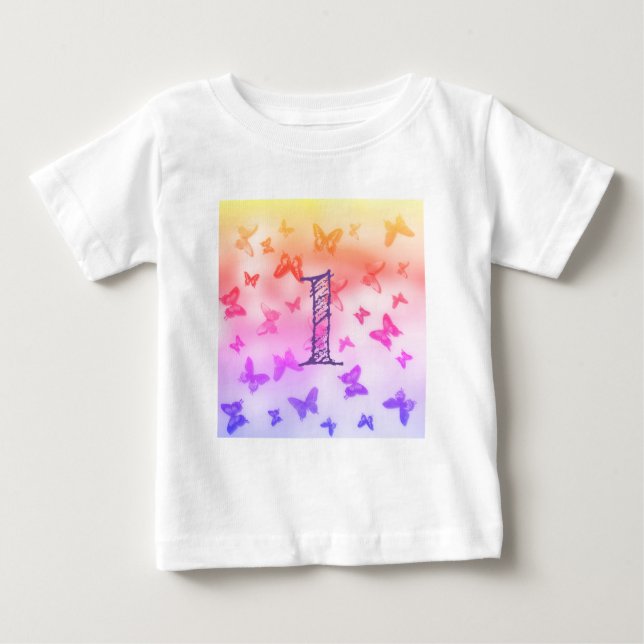 Colorful butterflies Heart 1st Birthday girl  Baby T-Shirt (Front)