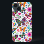 Colorful Butterflies Illustration Pattern iPhone 13 Case<br><div class="desc">Cool colorful retro butterflies and flowers pattern Custom and optional monogram version available by email request. Design is available on other products and can be requested on any product offered by Zazzle.</div>