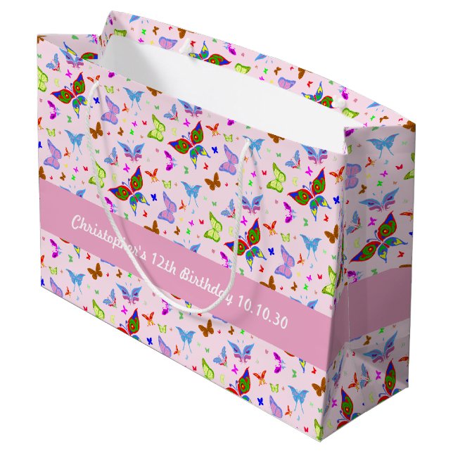 Colorful Butterflies In Flight Festive Pattern Large Gift Bag (Back Angled)