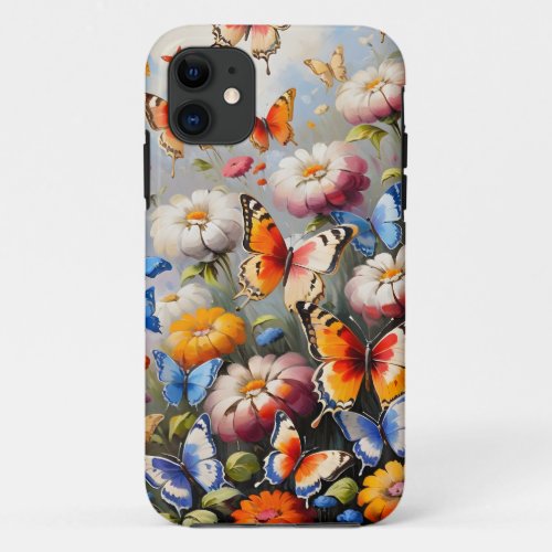 Colorful butterflies in garden iPhone 11 case