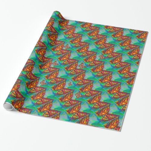 COLORFUL BUTTERFLIES IN RED GOLD YELLOW BLUE WRAPPING PAPER