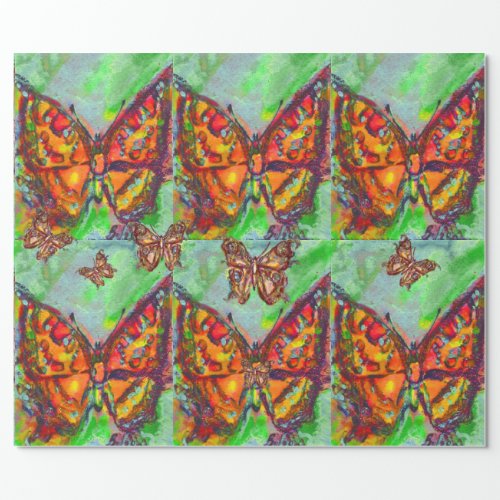 COLORFUL BUTTERFLIES IN RED GOLD YELLOWGREEN WRAPPING PAPER