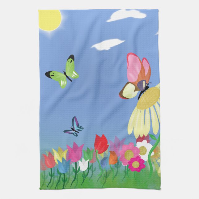Colorful Butterflies Kitchen Towel (Vertical)