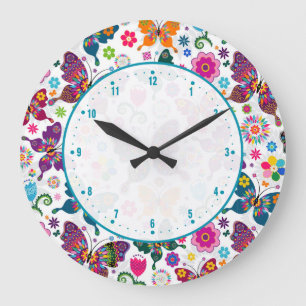 Colorful Butterflies Large Clock