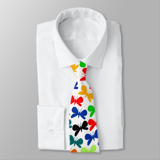 Colorful Butterflies Neck Tie (Tied)
