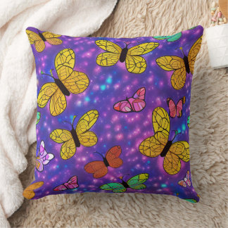 Colorful Butterflies & Neon Fireflies Throw Pillow