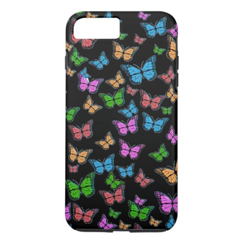 Colorful Butterflies on Black Backgroun Phone Case