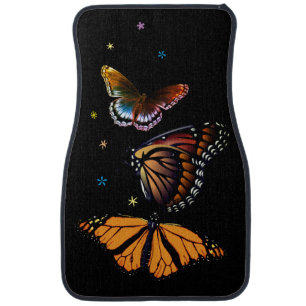 Colorful Butterflies on Black on Car Floor Mat