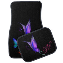 Colorful Butterflies on Black w/Monogram Car Floor Mat Colorful Butterflies on Black w/Monogram Car Floor Mat