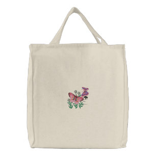Colorful Butterflies on Flowers Emboirdered Bag