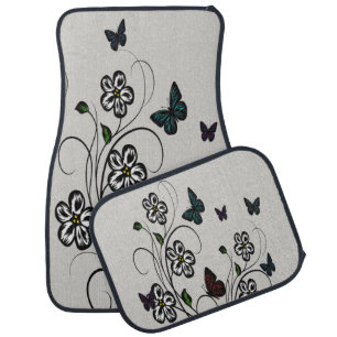 Colorful Butterflies on White Flowers Car Floor Mat