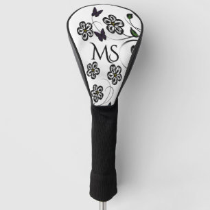 Colorful Butterflies on White Flowers Golf Head Cover
