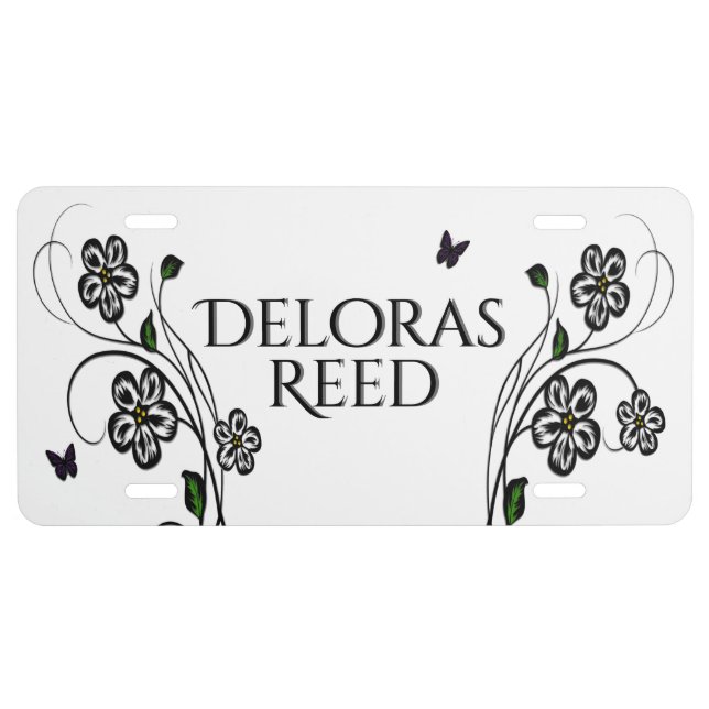 Colorful Butterflies on White Flowers License Plate (Front)