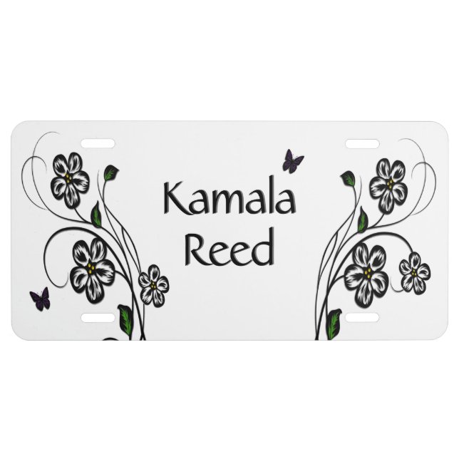 Colorful Butterflies on White Flowers License Plate (Front)