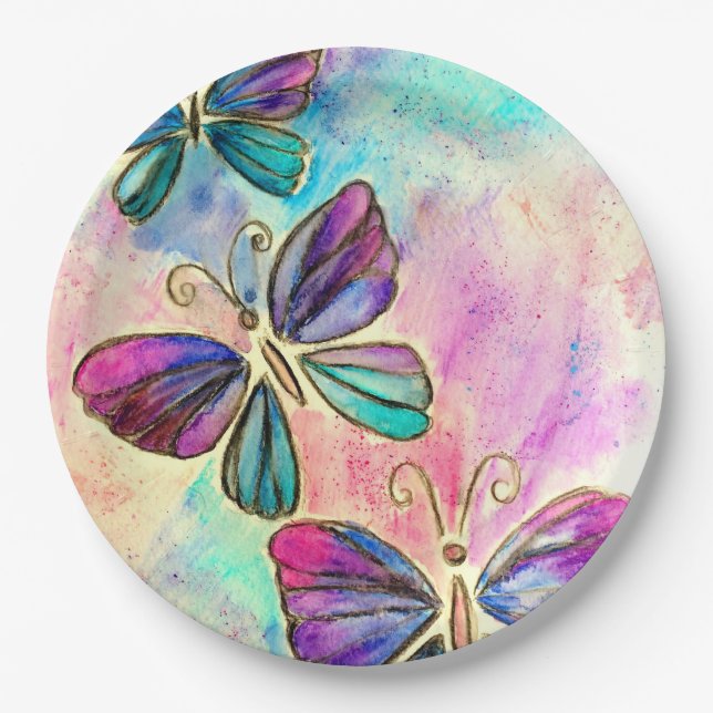 Colorful Butterflies Paper Plates (Front)