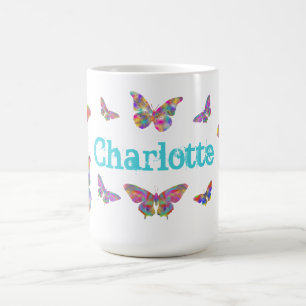 Colorful butterflies pattern add name coffee mug