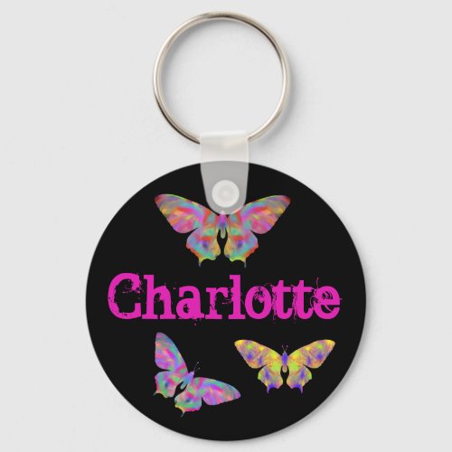 Colorful butterflies pattern add name keychain