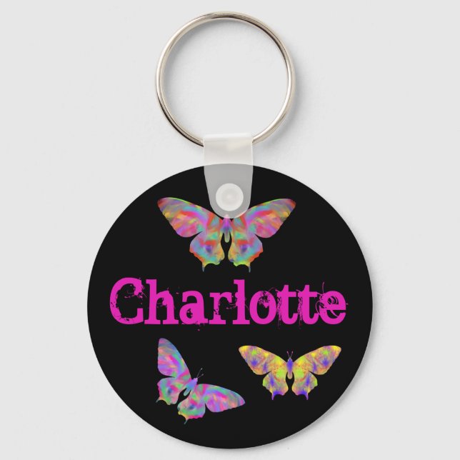 Colorful butterflies pattern add name keychain (Front)