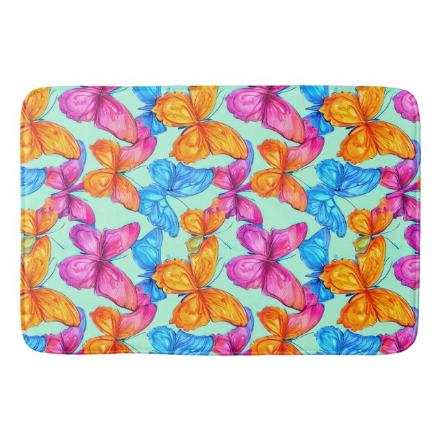 Colorful Butterflies Pattern    Bath Mat (Front)