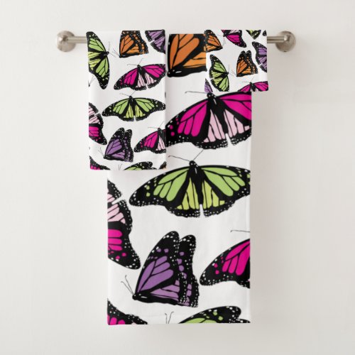 Colorful Butterflies Pattern Bath Towel Set