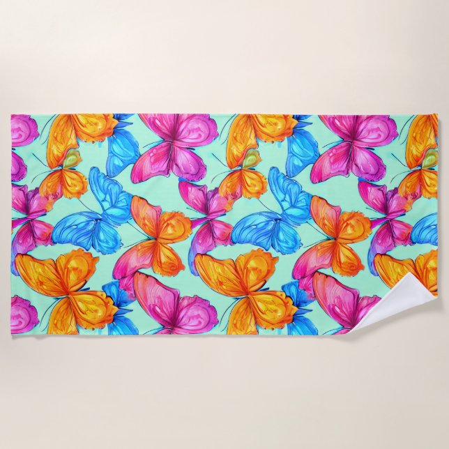 Colorful Butterflies Pattern   Beach Towel (Front)