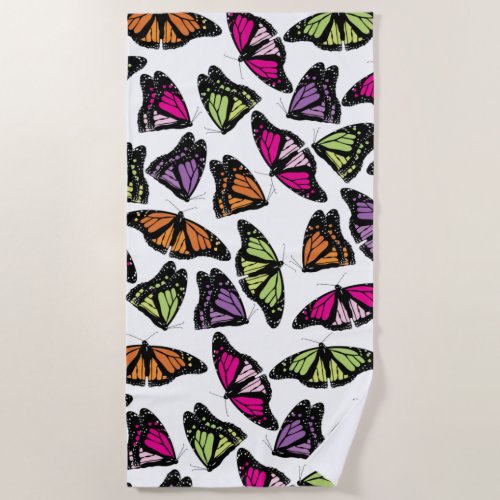 Colorful Butterflies Pattern Beach Towel