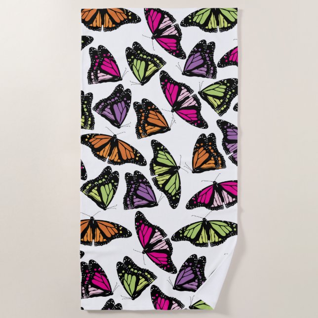 Colorful Butterflies Pattern Beach Towel (Front)