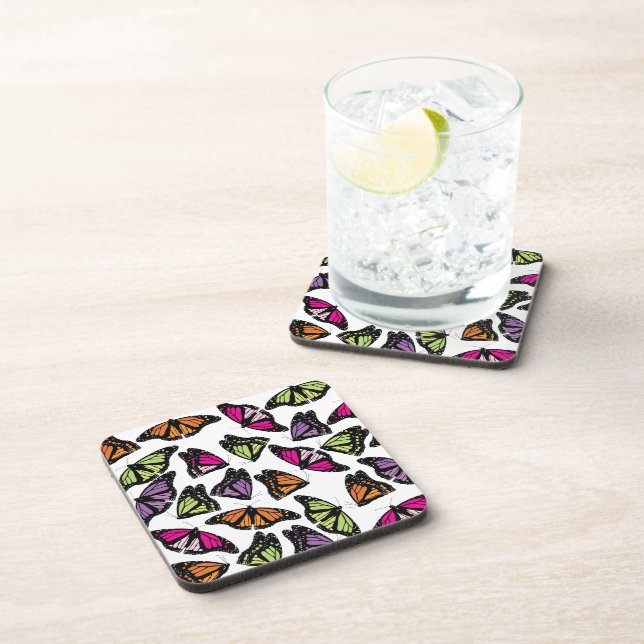 Colorful Butterflies Pattern Beverage Coaster (Right Side)