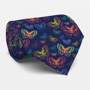 Colorful Butterflies Pattern Blue Neck Tie