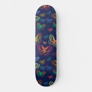 Colorful Butterflies Pattern Blue Skateboard