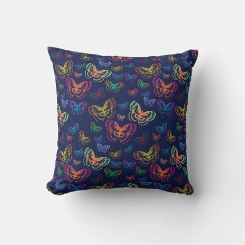 Colorful Butterflies Pattern Blue Throw Pillow