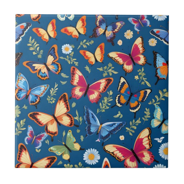 Colorful butterflies pattern ceramic tile (Front)