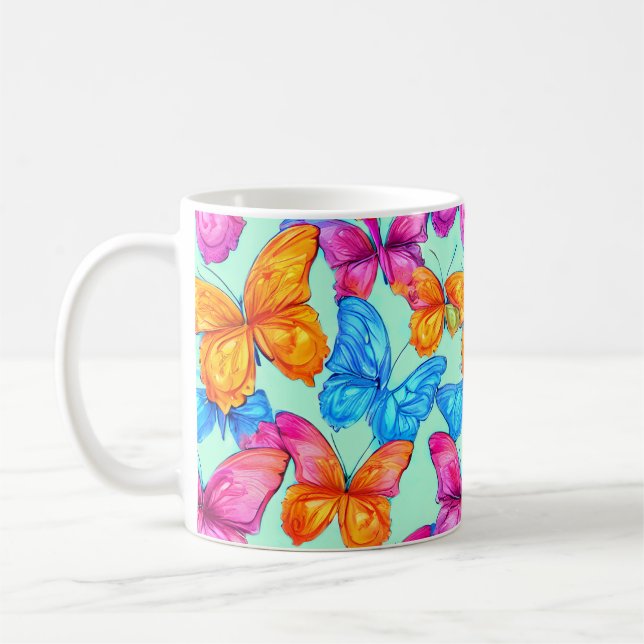 Colorful Butterflies Pattern Coffee Mug (Left)