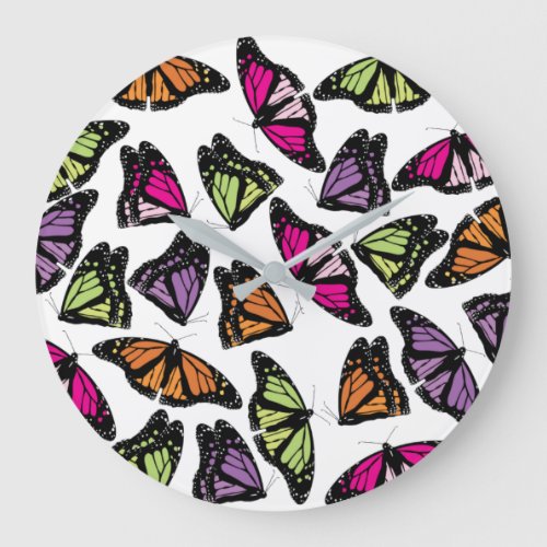 Colorful Butterflies Pattern Large Clock