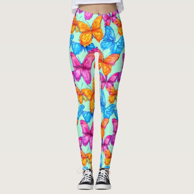 Colorful Butterflies Pattern   Leggings (Front)