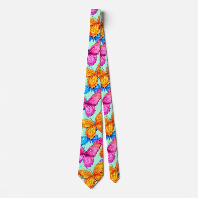 Colorful Butterflies Pattern  Neck Tie (Front)