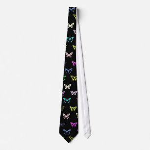 Colorful butterflies pattern on black tie